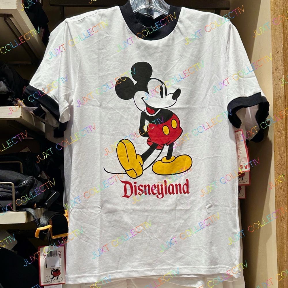 Disney White Mickey Mouse Ringer T-Shirt with Black, Red and Yellow Accents